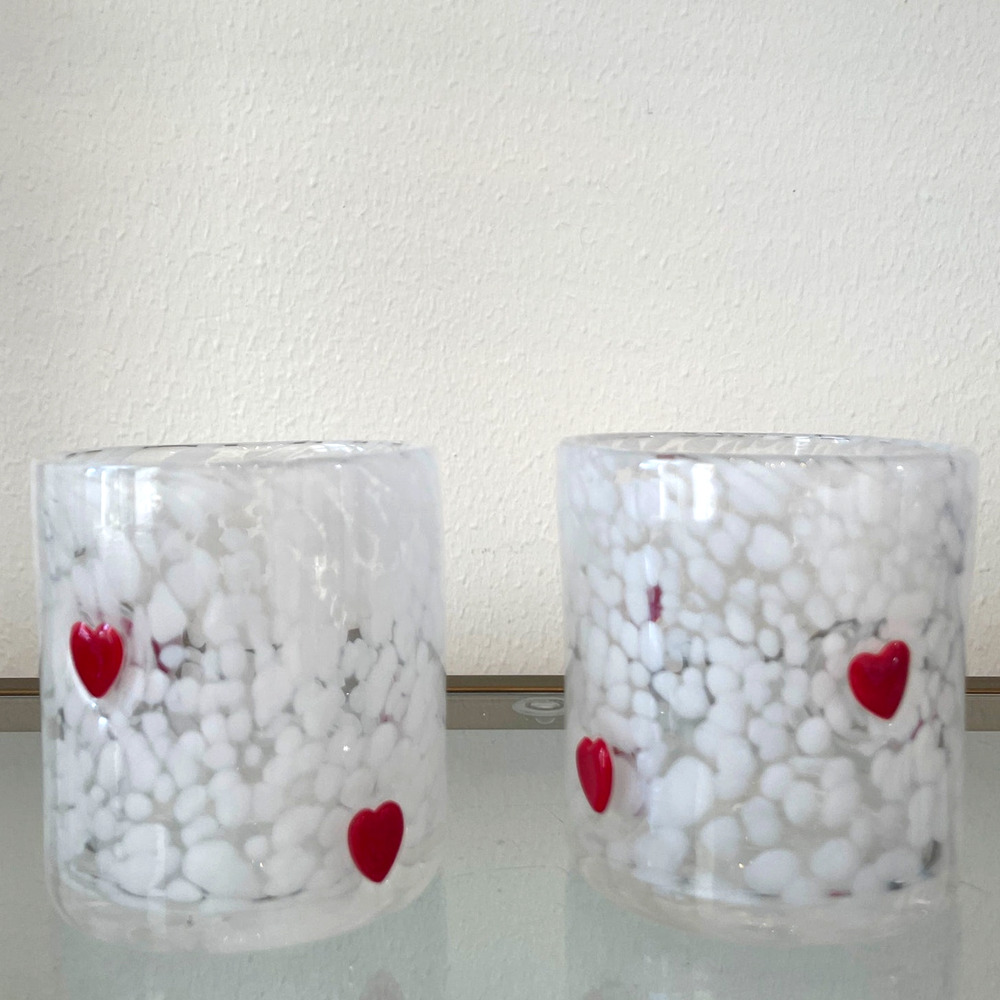 Red Heart White Confetti Glasses Set of 2 Icon Juice Glasses 17.25 oz NEW